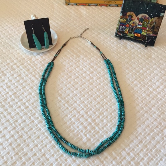 Genuine turquoise heishi bead sterling necklace